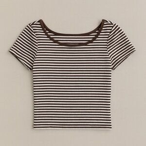 vintage Y2K boat neck low back stripe tee